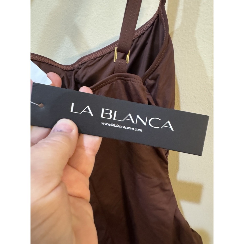 La Blanca Ruched One-Piece Swimsuit Java Size 6 - Picture 6 of 10